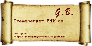 Gremsperger Bács névjegykártya